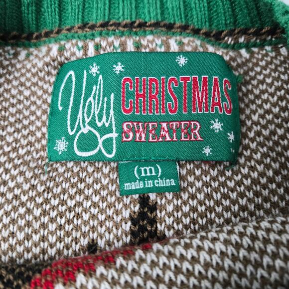 Ugly Christmas Sweater Reindeer Red Nose Backside Kisses Men's size Medium - Picture 14 of 16